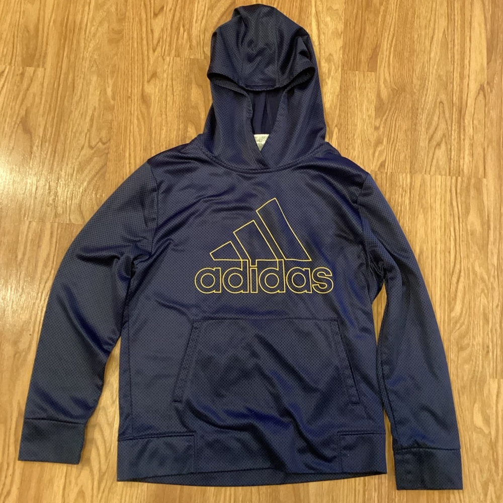 Adidas Blue Hoodie with Yellow logo
